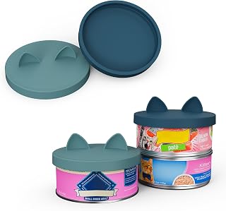 OHMO Silicone Pet Food Can Lids, 3.3" Can Covers for Human&Pet Food, 2pcs | 5.3-5.5oz Cans for Chef Boyardee|Van Camp's|Goya|Bush's Best, Dog& Cat Food Lids, BPA-Free, Airtight Seal, Dark&Light Blue