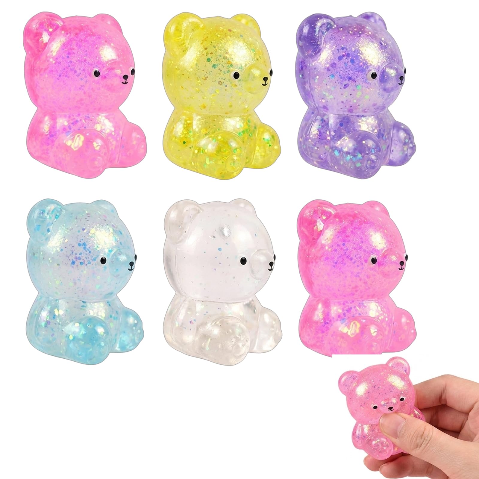 suction 6 PCS Bear Squishy, Bear Squishy with Sugar Coating, Aurora Colour Variation, Portable Desk Accessory for Various Settings