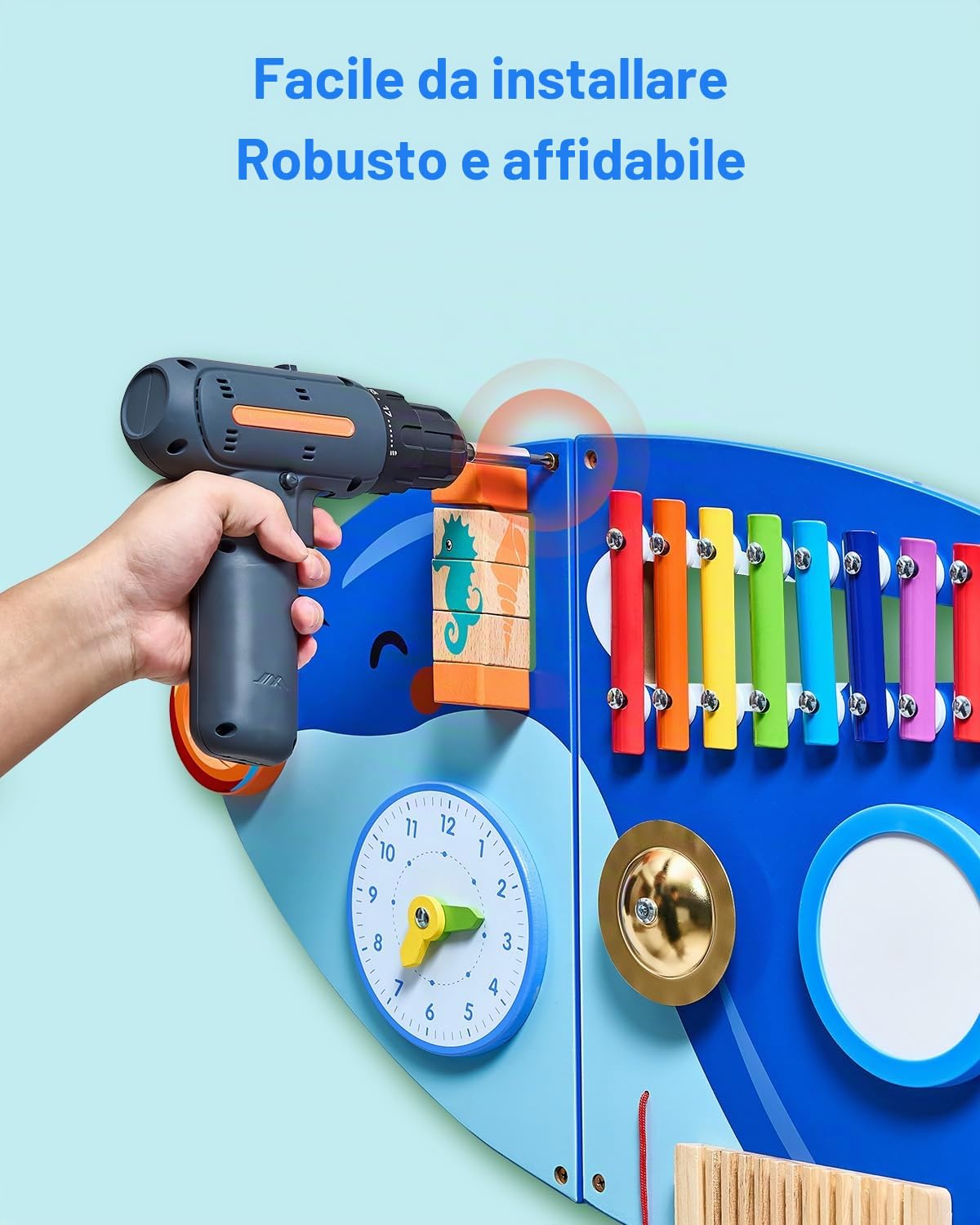 VEVOR Pannelli da Parete per attività con Orca, 12Attività, Giocattolo Sensoriale da Parete per Bambini, attività di Apprendimento Montessori, per Sala Giochi, Asilo Nido 1525 x 390 x 53 mm