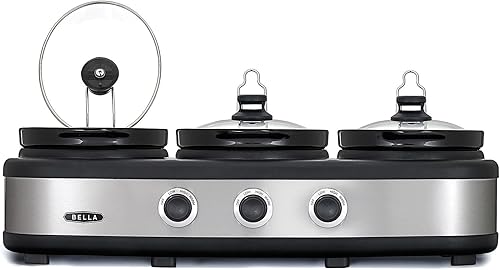 Bella Olla de cocción lenta triple ovalada de 2.5 cuartos de galón, color plateado