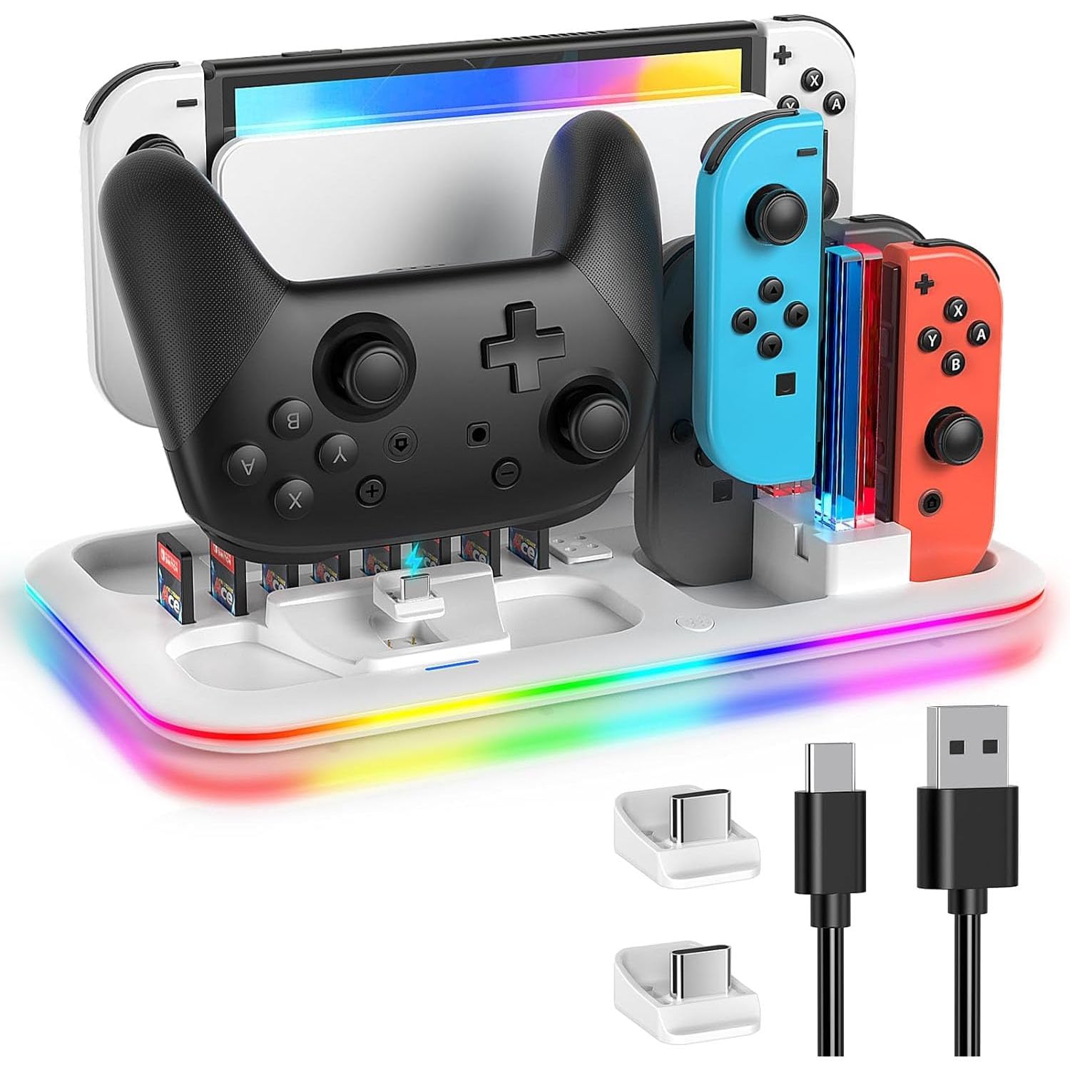 Joy Con Switch Pro Controller Usb C HELEE Switch Controller Charger For  Nintendo Switch OLED Joycon Charging Dock, Switch Organizer Station With  RGB
