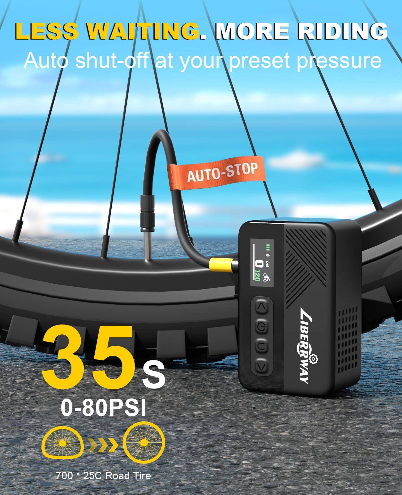 LIBERRWAY Mini Bike Tire Pump - 120 PSI -5