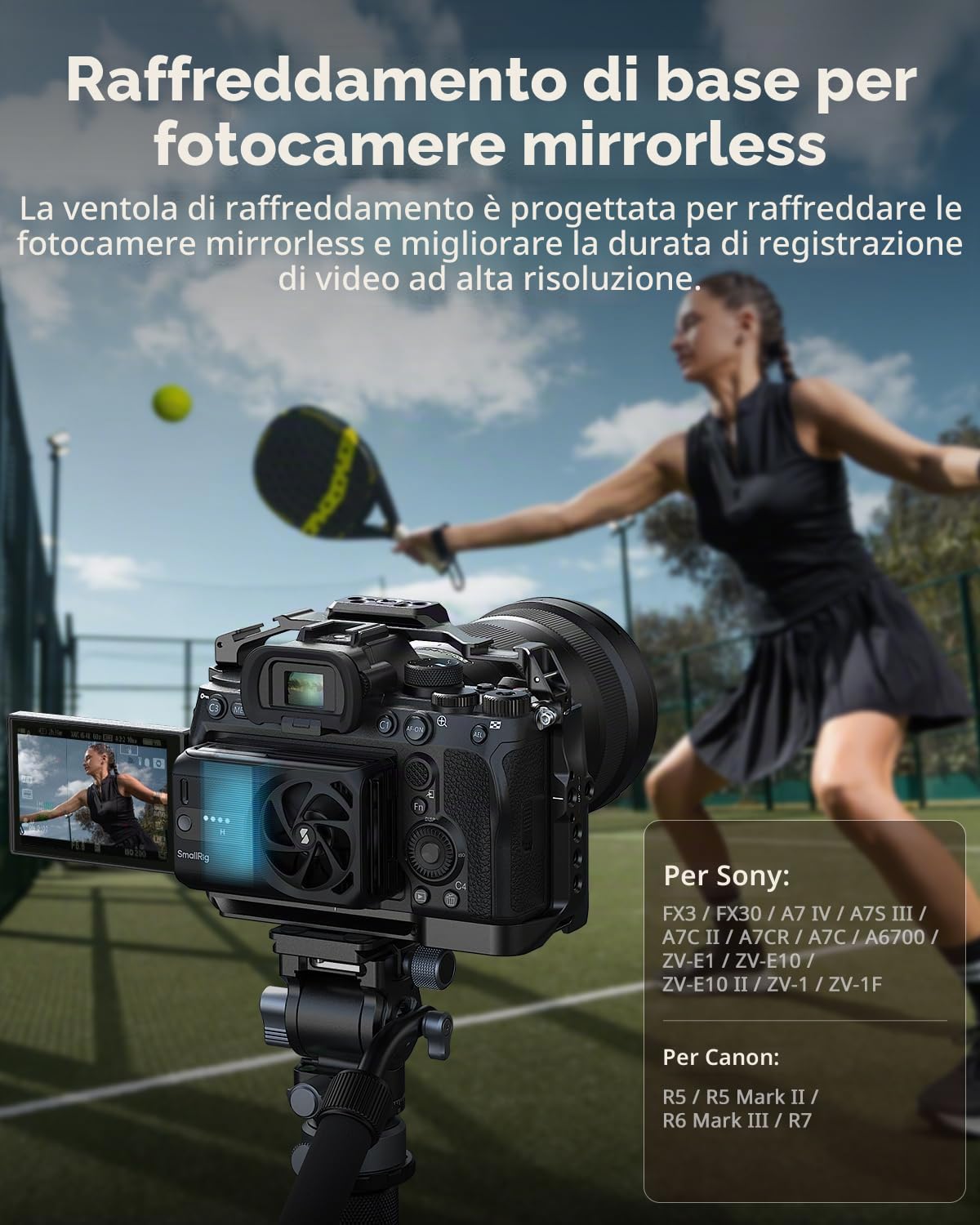 SMALLRIG Ventola di Raffreddamento con Batteria Integrata, Sistema di Raffreddamento Esterno per Sony A7 IV/A7S III/A7C II/A6700/ ZV-E10 / ZV-E10 II/FX3/FX30, per Canon R5/R5 Mark II/R6 Mark III, 5329