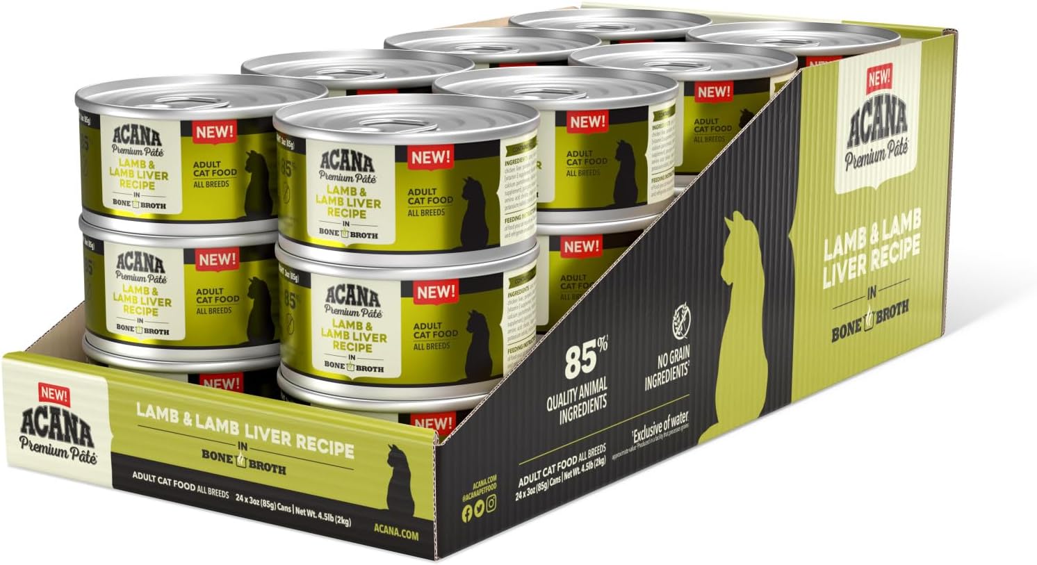 Premium Pate Wet Cat Food in Bone Broth Lamb + Lamb Liver Recipe 3oz Cans (24 count)