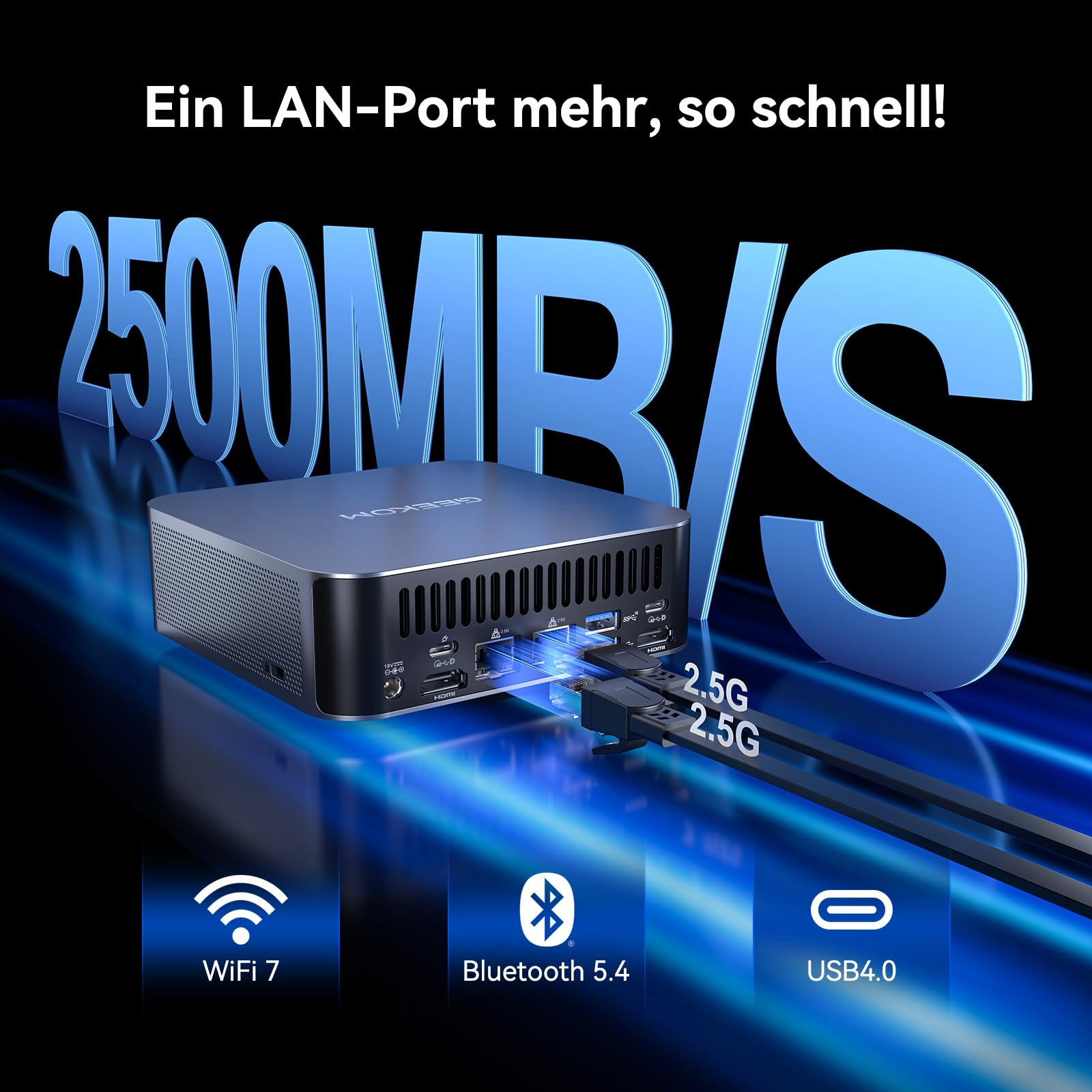 GEEKOM AI Mini PC GT1 Mega - Intel Core U5 125H(14C/18T, fino a 4.5GHz),32GB DDR5 e 1TB SSD,Doppia Porta LAN da 2,5Gbps, Mini PC Windows 11 Pro, WiFi 7|AR in Tempo Reale|Quattro Display|BT5.4| WiFi 7