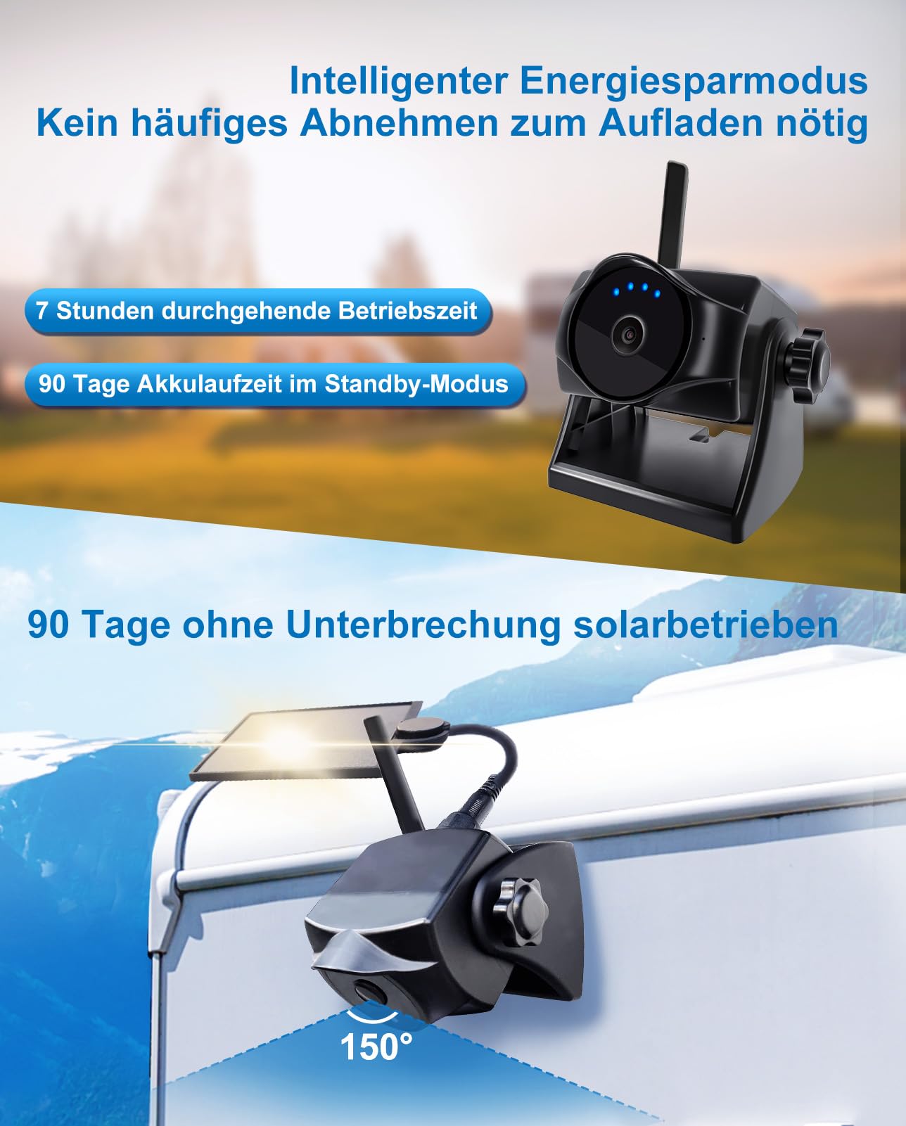 1080P Magnetische kabellose Rückfahrkamera WiFi mit langlebigem Akku 90 Tage Standby Nachtsicht IP69K für LKWs Anhänger