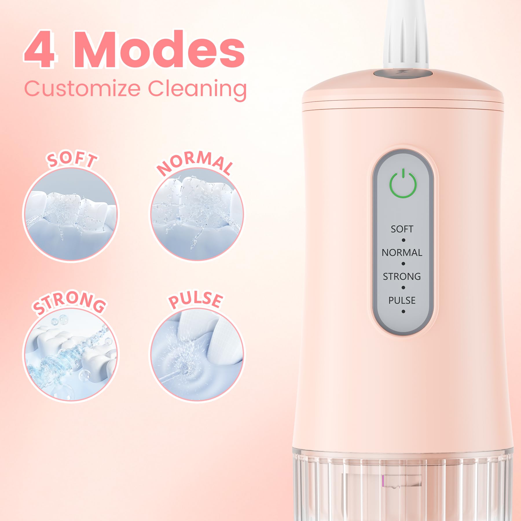 Hydropulseur sans fil pour nettoyage des dents – Irrigateur dentaire électrique avec 4 modes de nettoyage et 8 embouts de jet, étanche IPX7, design portable rechargeable pour une utilisation à la