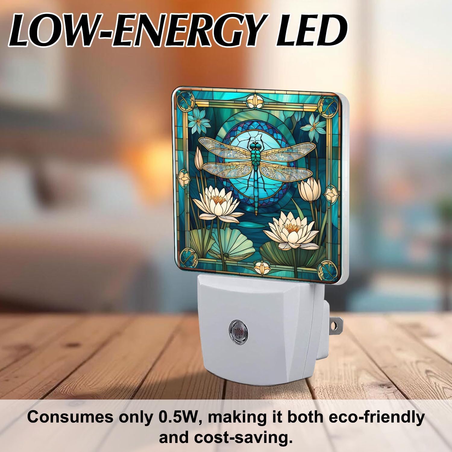 Dragonfly & Flowers Stained Glass Night Lights Plug into Wall for Room, Dragonfly & Flowers Night Light LED for Bedroom