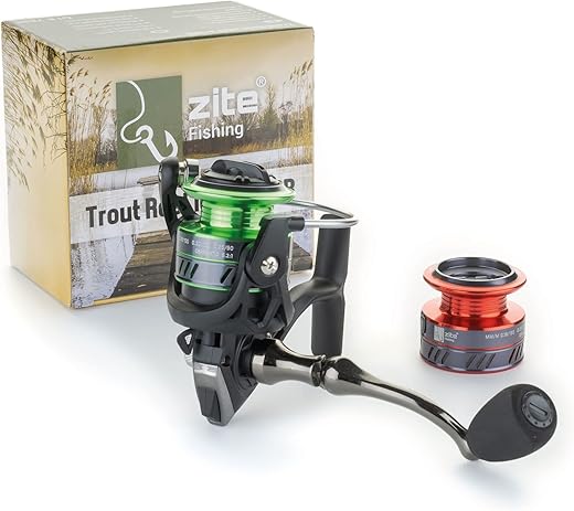 Zite Fishing Ultra Light Angelrolle 1000 3+1BB | Spinnrolle Forellen Spoons Gummiköder Angeln | 2 Aluminium-Spule