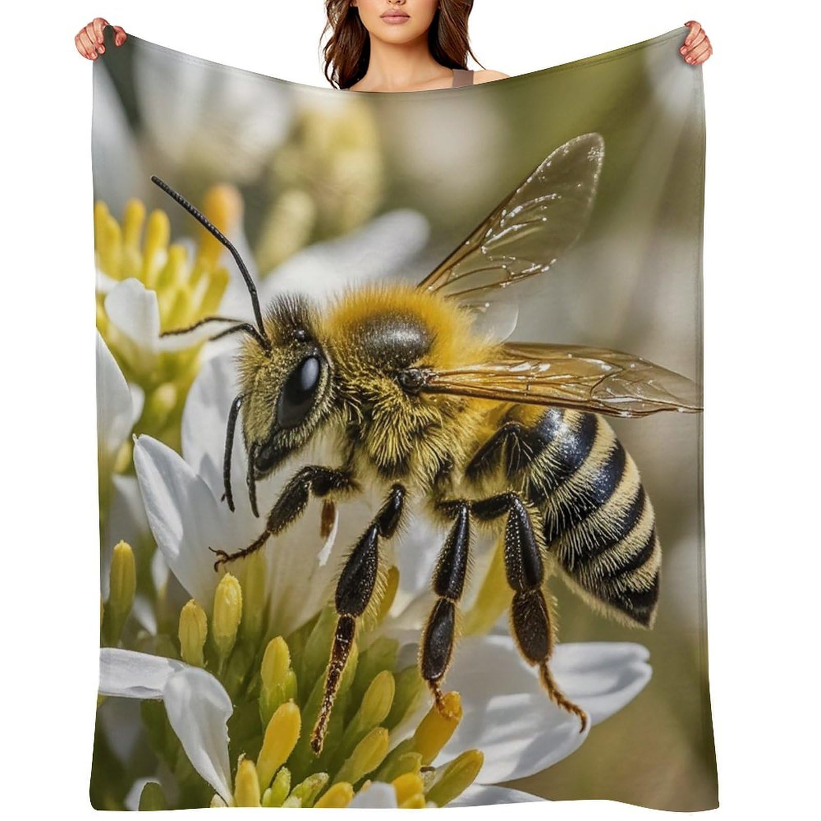 Flannel Honey Bee Throw Blanket for Couch Super Soft Fuzzy Cozy Flannel Blankets No Shed No Pilling FAnti-Static Winter Bed Blanket Decorative and Giftable Blankets