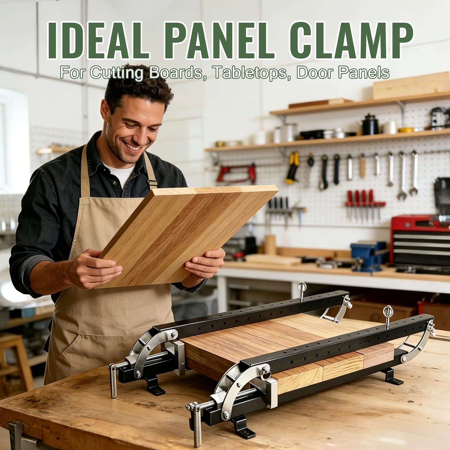 24 In Panel Clamps 2 Pack, 4-Way Pressure Steel Parallel Clamps | For Woodworking, Adjustable Heavy Duty Wood Panel Glue Up Clamps, For Tabletops, Cutting Boards & Cabinet Doors