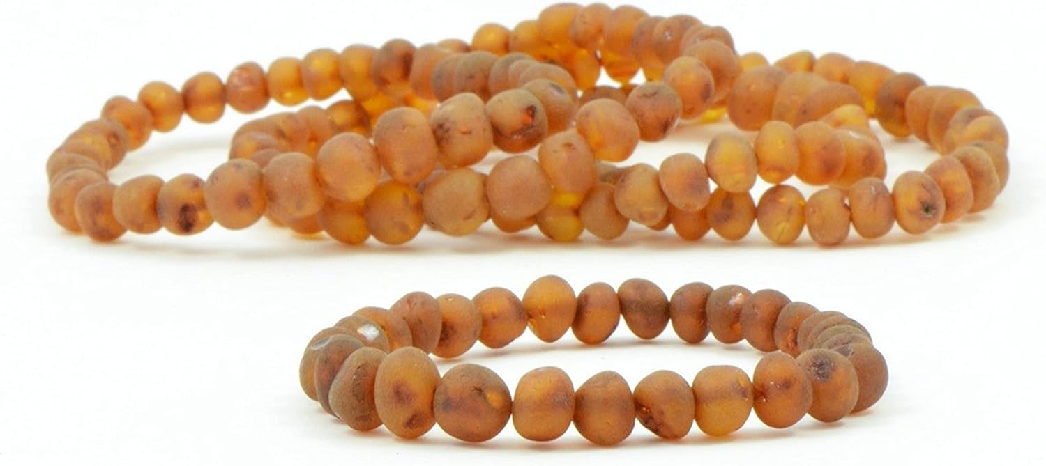 Raw Amber Bracelets for Adults made on Elastic Band - 7 inches Hand-Made from Unpolished/Certified Baltic Amber Beads - Image 5