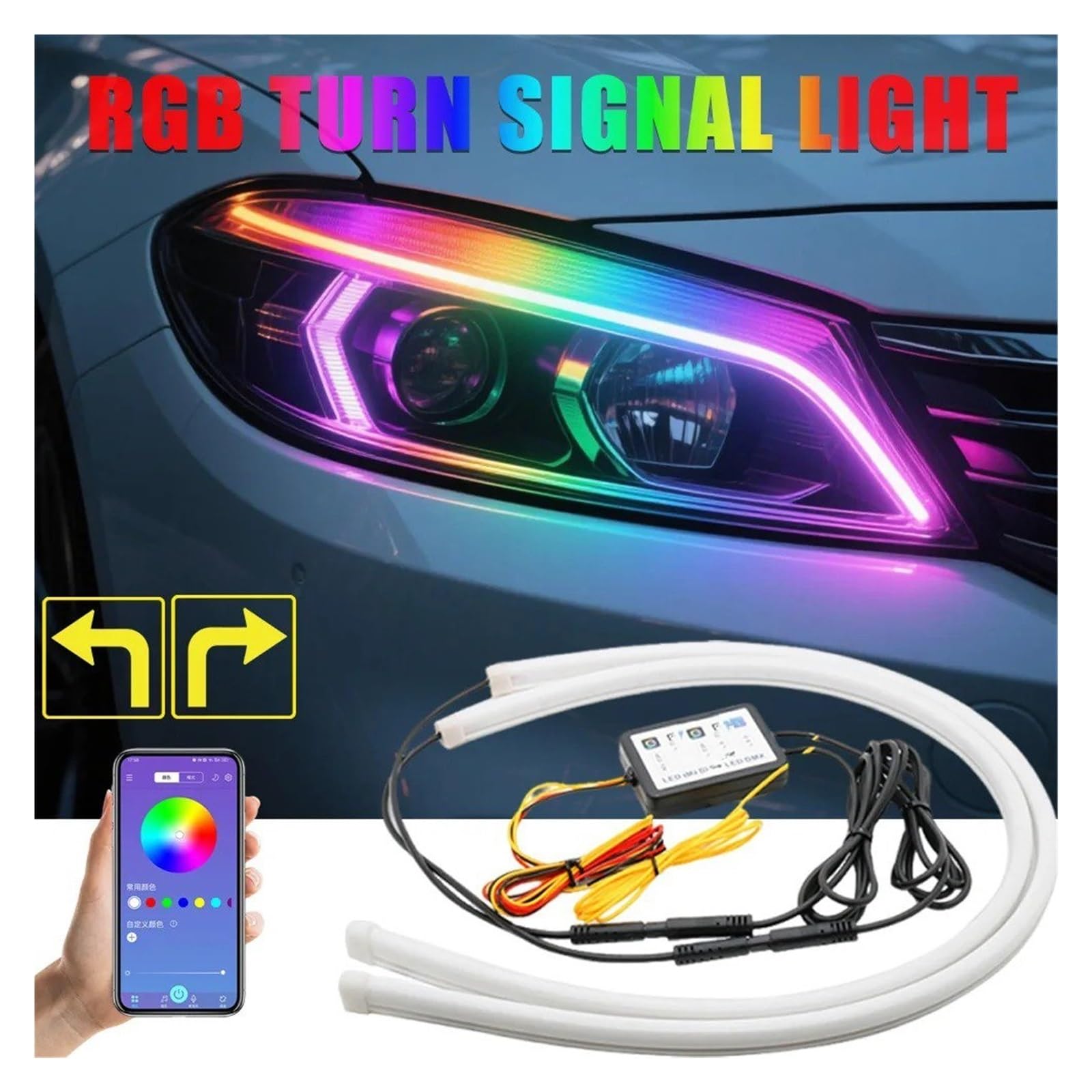 Kit halo para faross Tira Led RGB Drl Para Coche Luz Circulación Diurna Faros Luces Señal Giro Variable Aplicación 12V/Control Remoto Automóviles Faros Angel Eyes para coche