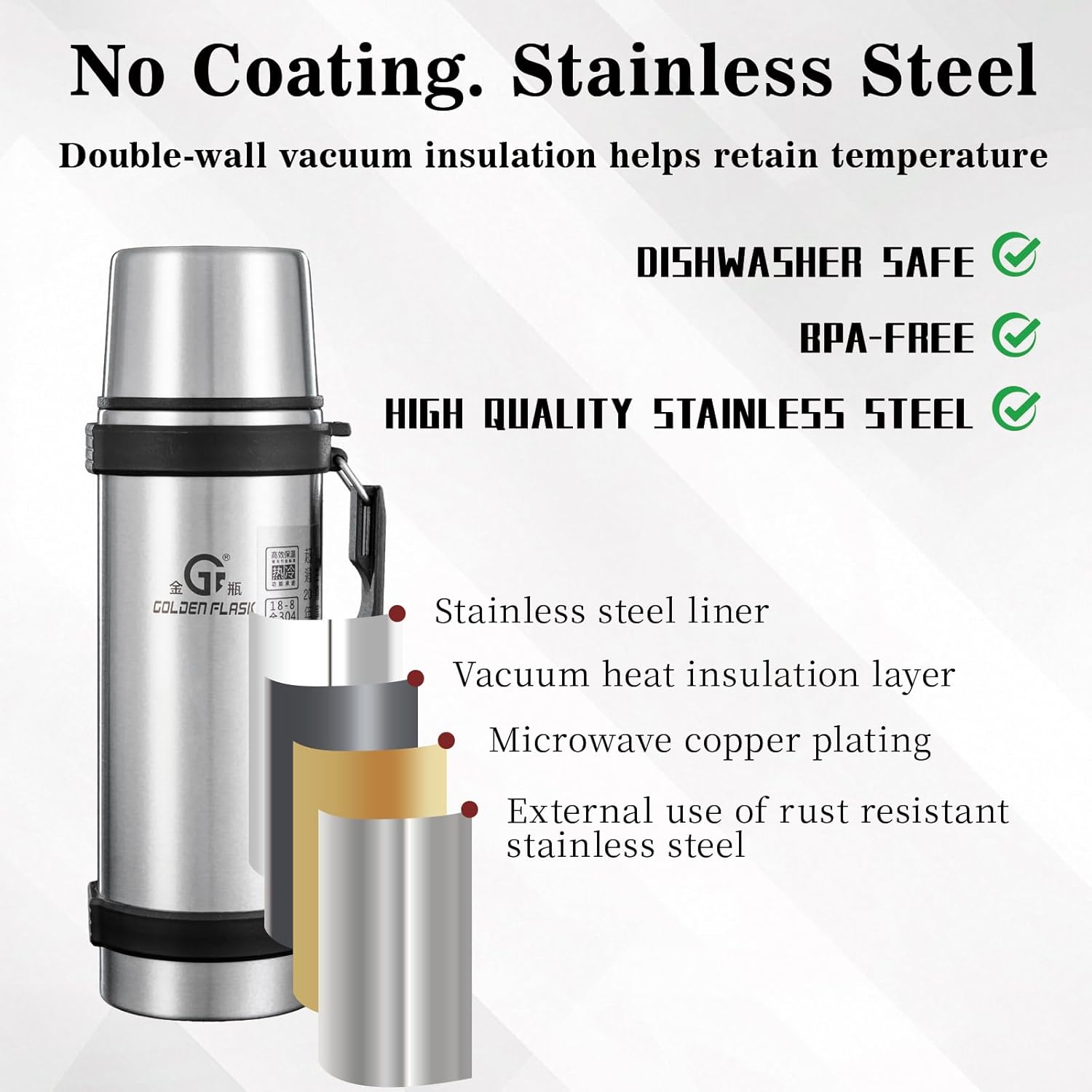 42Oz 1.2L Stainless Steel Insulated Water Bottle – Vacuum Flask with Handle & Strap, Keeps Drinks Hot or Cold for 24H, Leak-Proof, BPA-Free, Ideal for Travel, Hiking, Camping, Office - Image 8