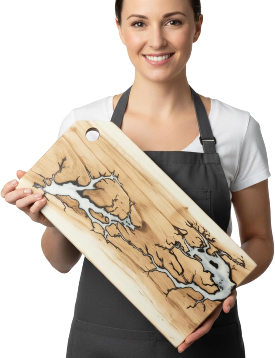 Acacia Wood Charcuterie and Grazing Board 16 x 8 Inch White Pearl Epoxy Resin Serving Board Cheese Platter Wine Appetizer Elegant Gift for Home Entertaining