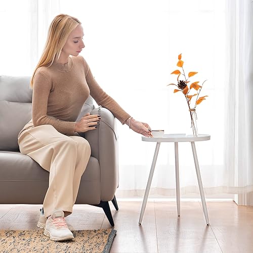 Miniatura 2 de Apicizon Juego de 2 mesas auxiliares redondas de 16 pulgadas, mesa auxiliar de metal blanco para sala de estar, mesita de noche, mesa de centro