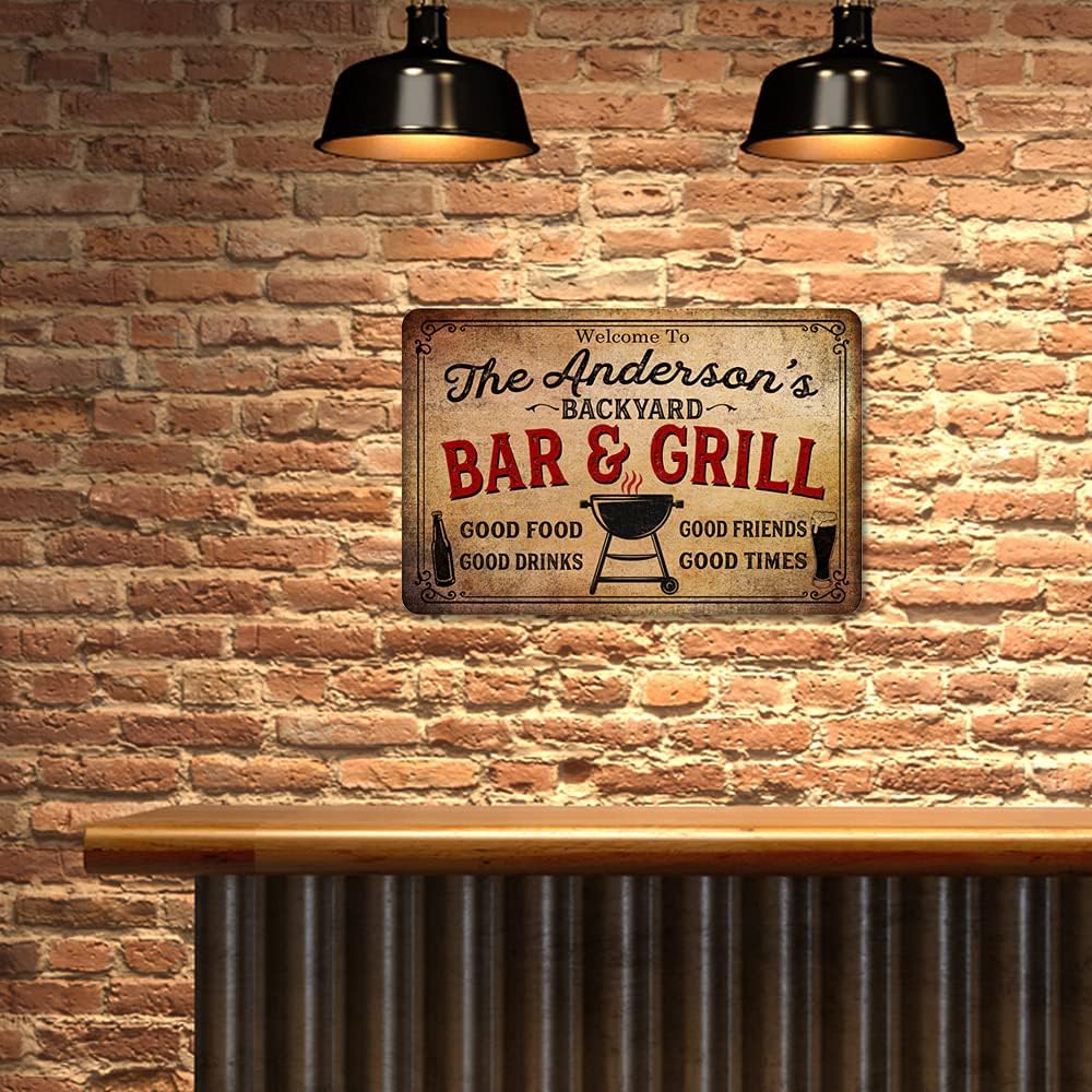 Personalized Backyard Bar and Grill Sign Patio Grillmaster Decor Outdoor Bar Home Bar BBQ Custom Sign Dad Name Gift 12x18 112180074001