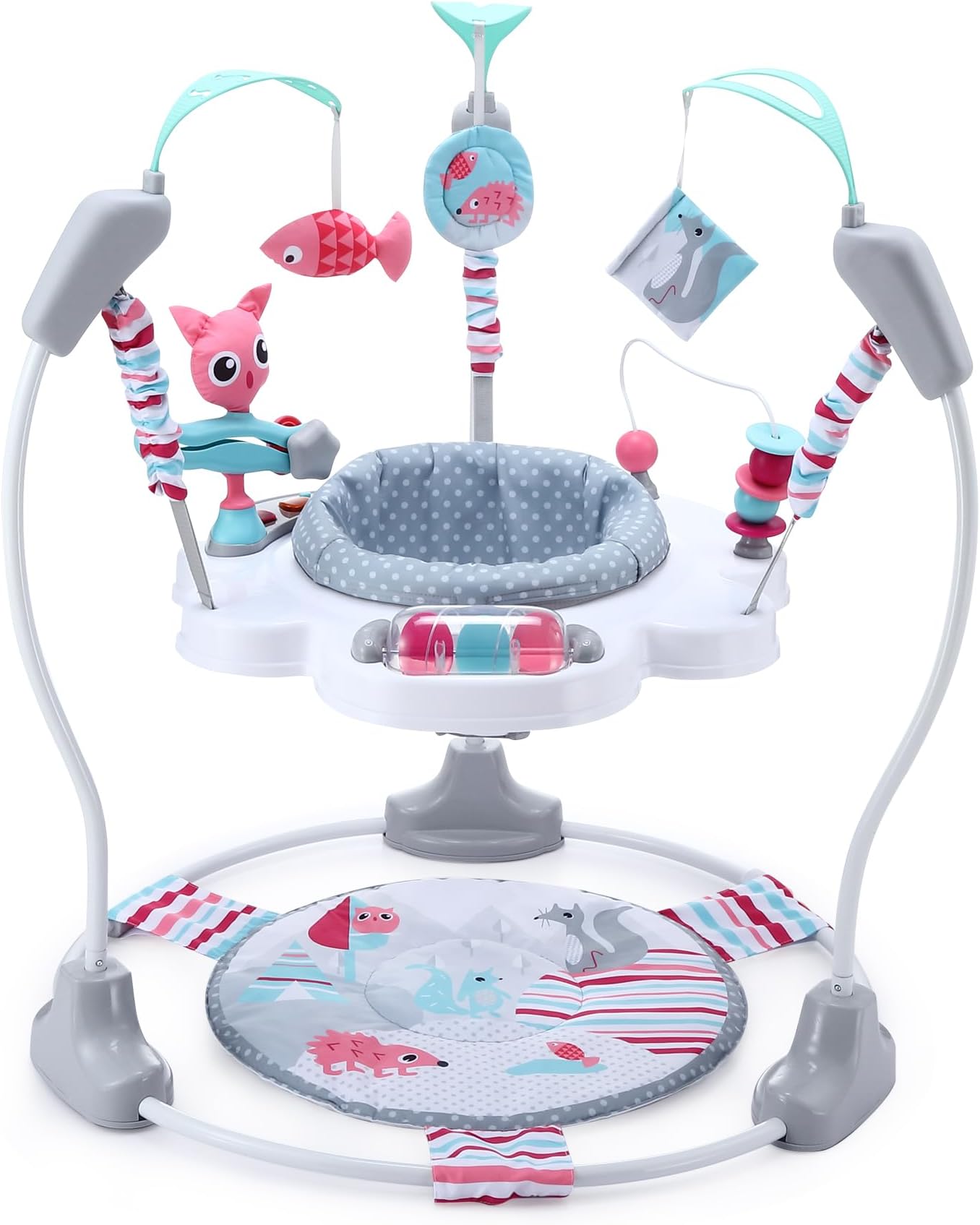 LADIDA Stationary Jumper Jumperoo Baby Activity Centre with Interactive Toys- 360° Rotating Seat, Musical Toys, and Adjustable Heights (Nordic Forest Pink)
