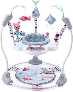 LADIDA Stationary Jumperoo Baby Activity Centre with Interactive Toys- 360° Rotating Seat, Musical Toys, and Adjustable Heights (Nordic Forest Pink)