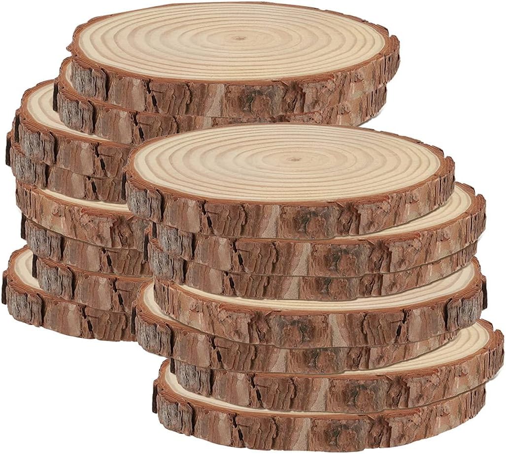EGEN Unfinished Natural Wood Slices - For Arts & Crafts, DIY, Coasters, With bark Decorations, Art Painting, and Christmas Decoration. Set of 15pcs. (10CM-11CM)