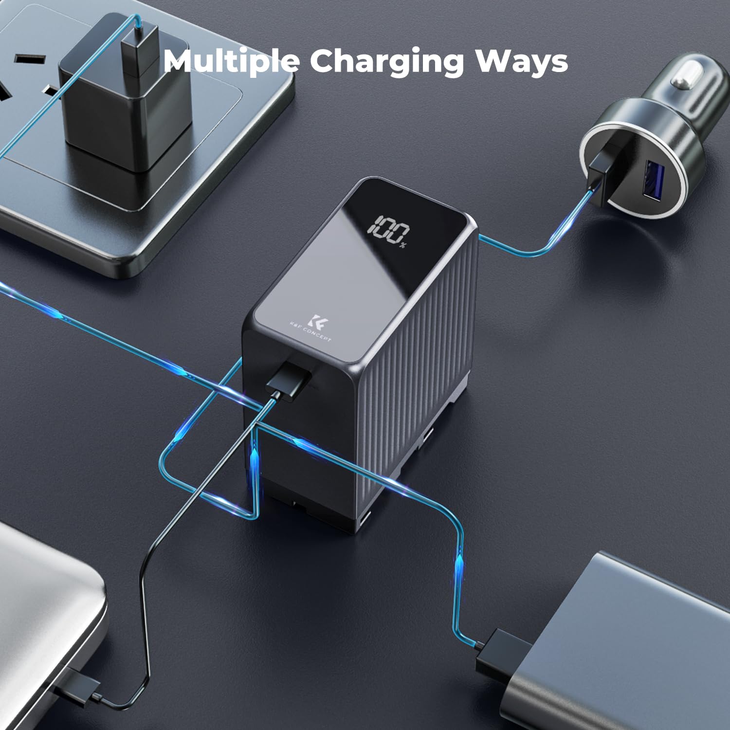K&F CONCEPT NP-F970 Tragbares Ladegerät mit Touchscreen-Display 10500 mAh hohe Kapazität Zwei USB-C-/EIN USB-A-Ausgangsanschlüsse mit PD 45 W Schnellladefunktion