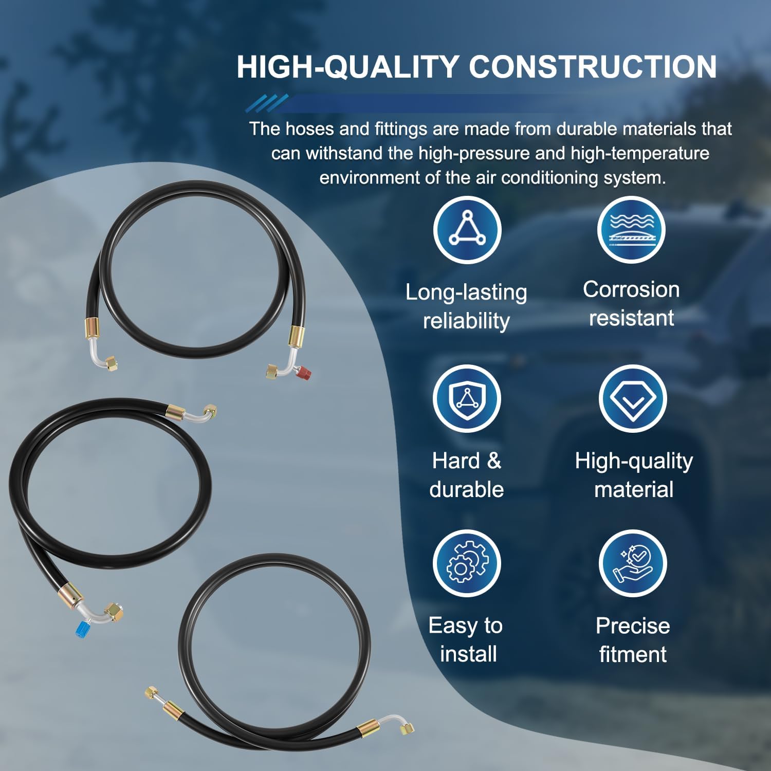 42810100 A/C Hose & Fitting Kit, Complete Set Includes AN6/AN8/AN10 Hoses, Straight & 90° Fittings, O-Rings, Band Clamps & Grommets for Custom Air Conditioning Lines