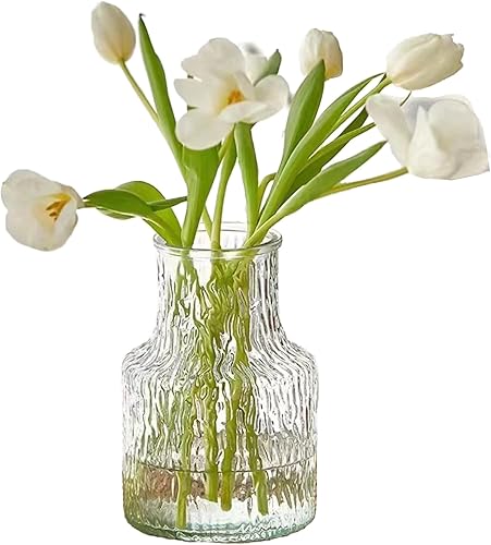 Floreros de cristal transparente de 7.5 pulgadas con diseño texturizado único para centro de mesa del hogar, decoración de escritorio interior,