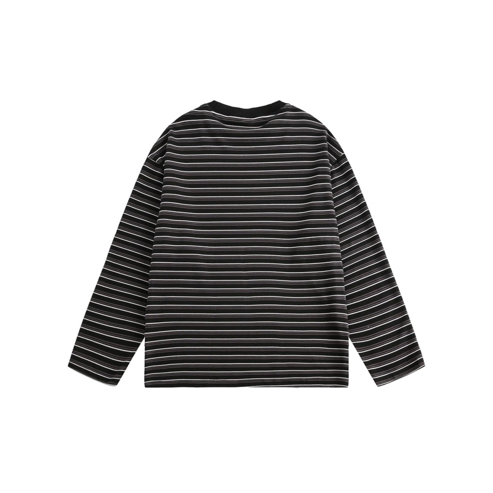 Camiseta Unisex De Algodón Pesado, Camiseta De Manga Corta Informal, Suave Y De Gran Tamaño,Básica,Camiseta A Rayas De Manga Larga, Cuello Redondo Holgado.,Negro,Metro
