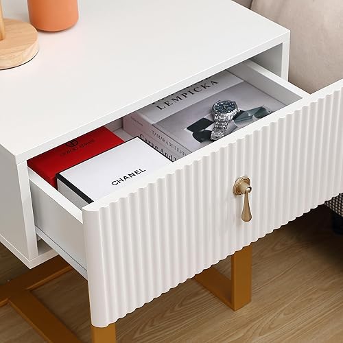 Miniatura 7 de Mesa auxiliar moderna de mediados de siglo con estación de carga, mesitas de noche con cajón, mesita de noche con USB para dormitorio, sala de estar