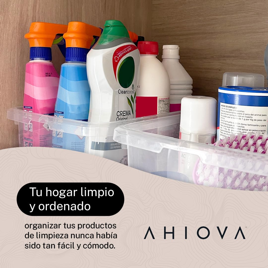 Cajas Almacenaje Plastico 8L con Tapa Set 5 Organizadoras Apilables 100% Transparentes Click Presión 33x24x15,5cm Hogar Baño Garaje Oficina BPA Free Fabricadas Europa