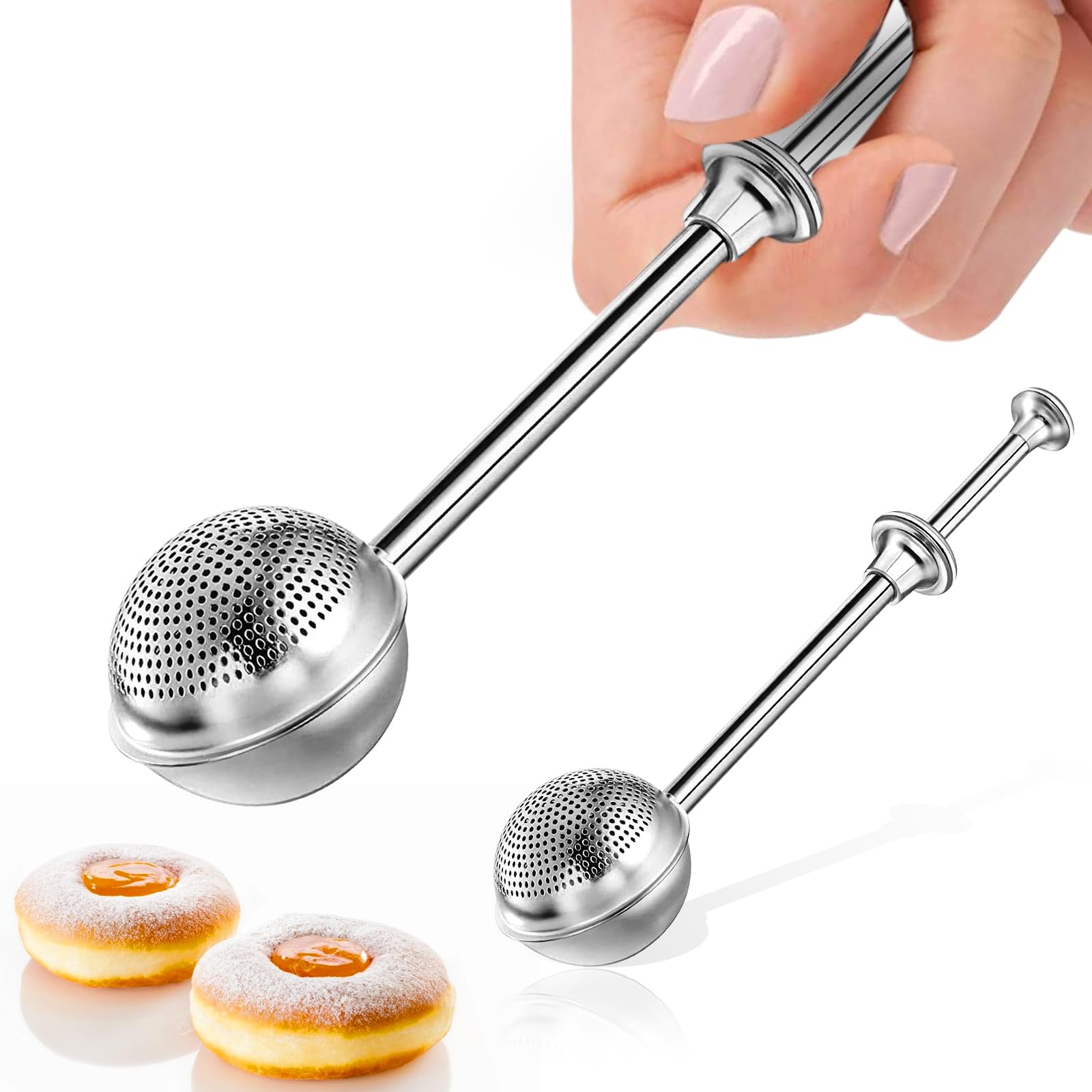 Powdered Sugar Flour, Powdered Sugar Shaker Duster Flour Dispenser Shaker with 18/8 Stainless Steel One-handed Operation Shaker Duster for Sugar Flour and Spices