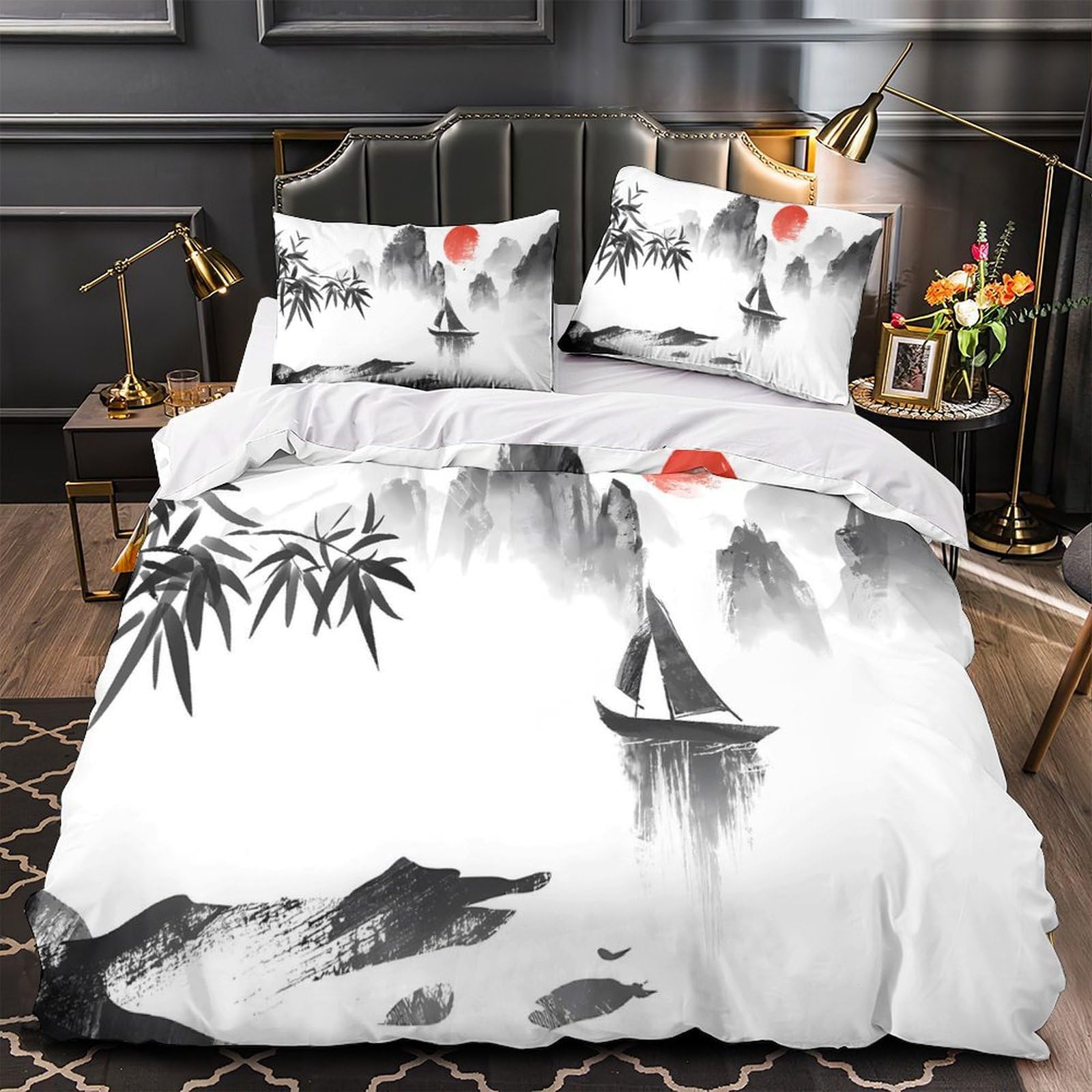 Housse de couette respirante et hypoallergénique imprimé montagne 3D single