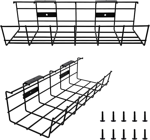 Miniatura 1 de Organizador de cables debajo del escritorio, paquete de 2 organizadores de cables. Bandeja de organización de cables de alambre de metal para
