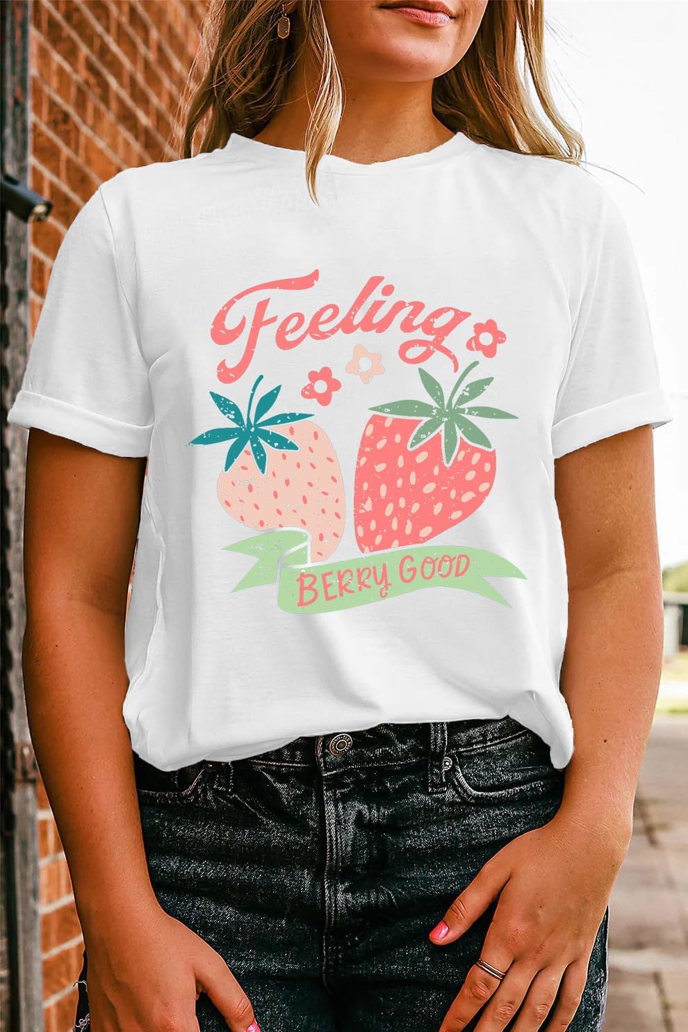 LBP Strawberry Shirt Womens Cute Fruit T-Shirt Girls Fruit Lover Shirt Feeling Berry Good Graphic Tees - Image 4