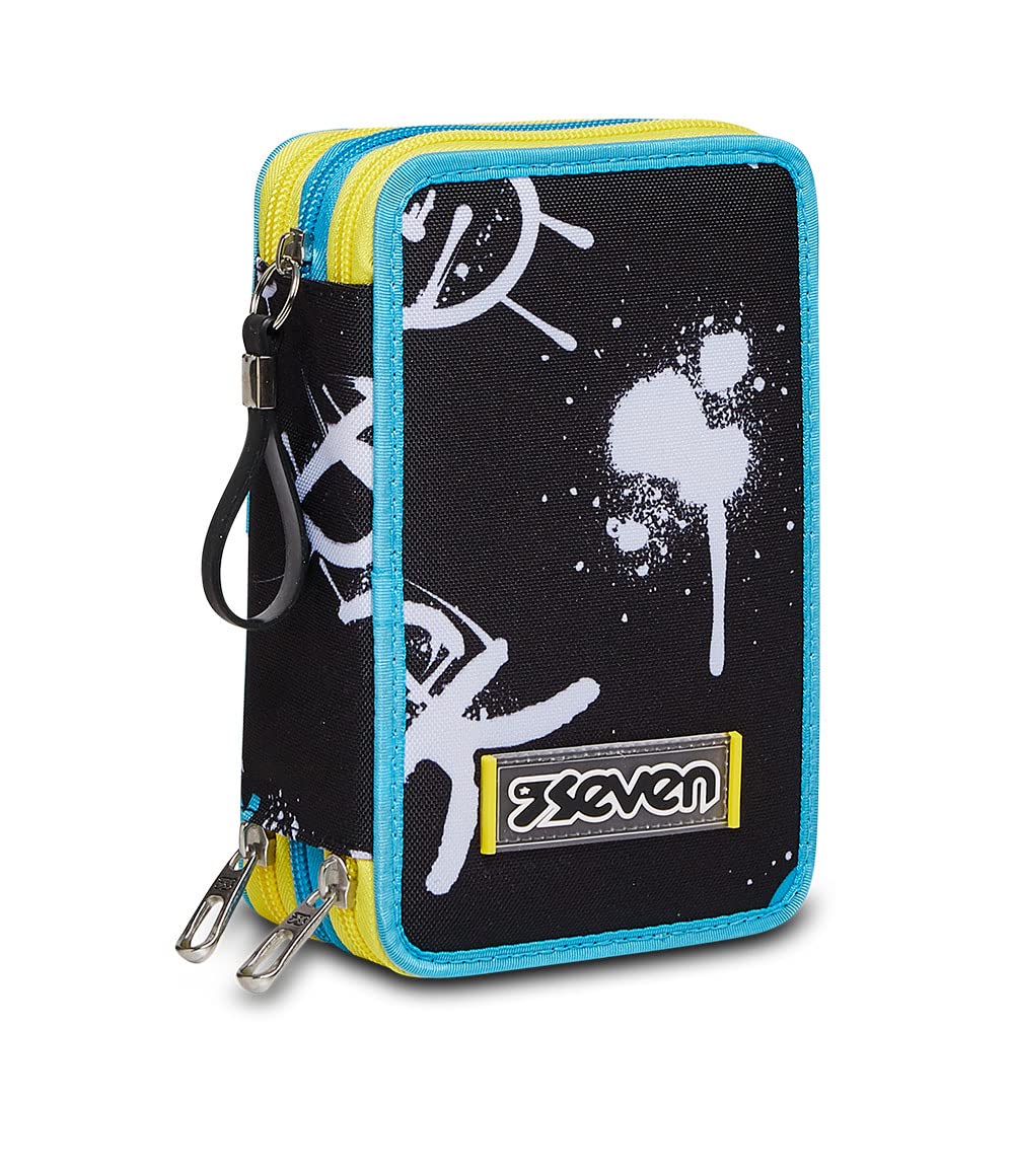 Seven Federmäppchen, Mäppchen, mehrfarbig, Federtasche für Schreibwaren, Etui mit Stiften, Kugelschreiber, & mehr, 3 Fächer, Mädchen & Jungen, Schule - Grundschule, XXL, Abstract graffity boy