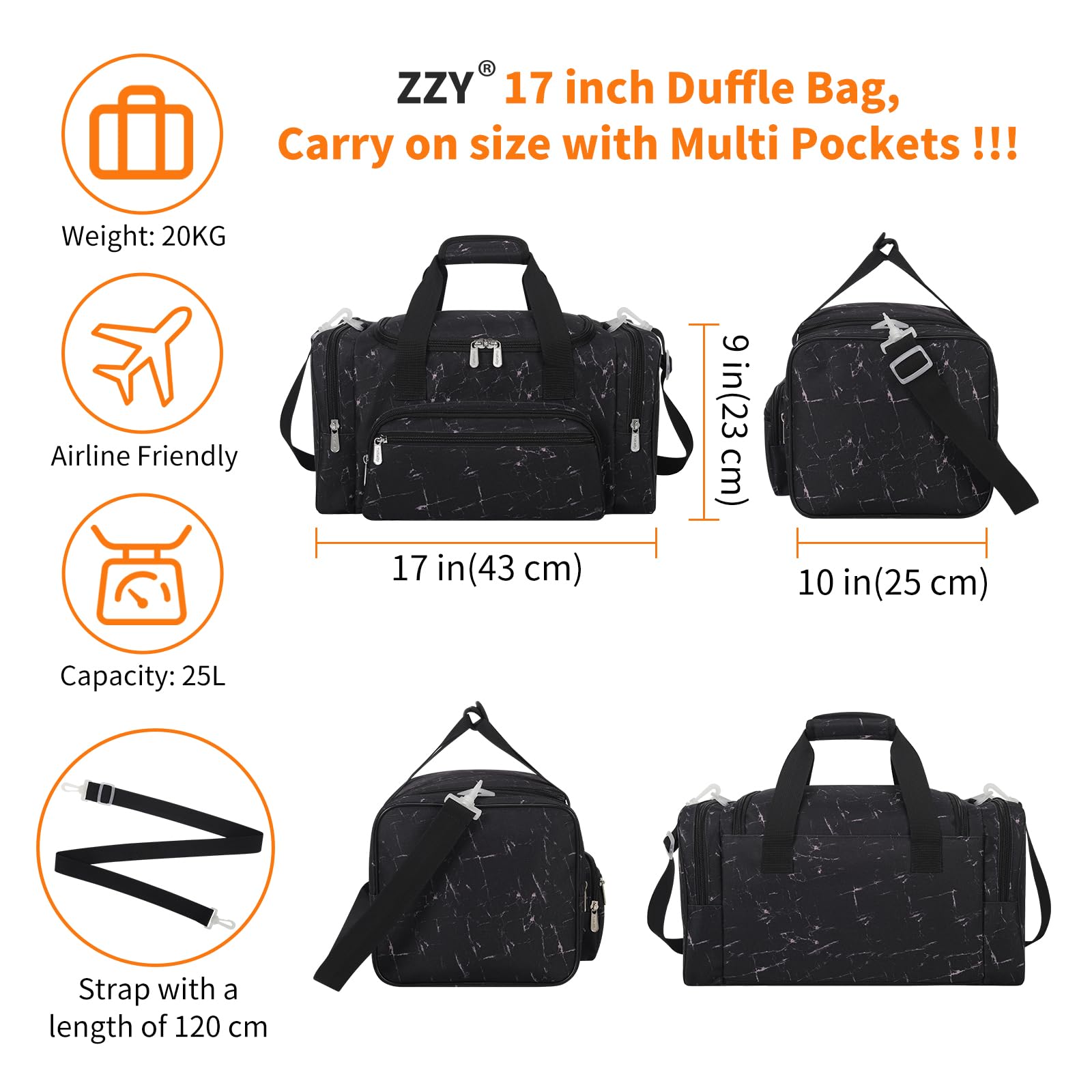 ZZY Klenine Sporttasche, 25L Gym Tasche, Fitness Tasche Trainingstasche für Weekender Reise (Marmor)