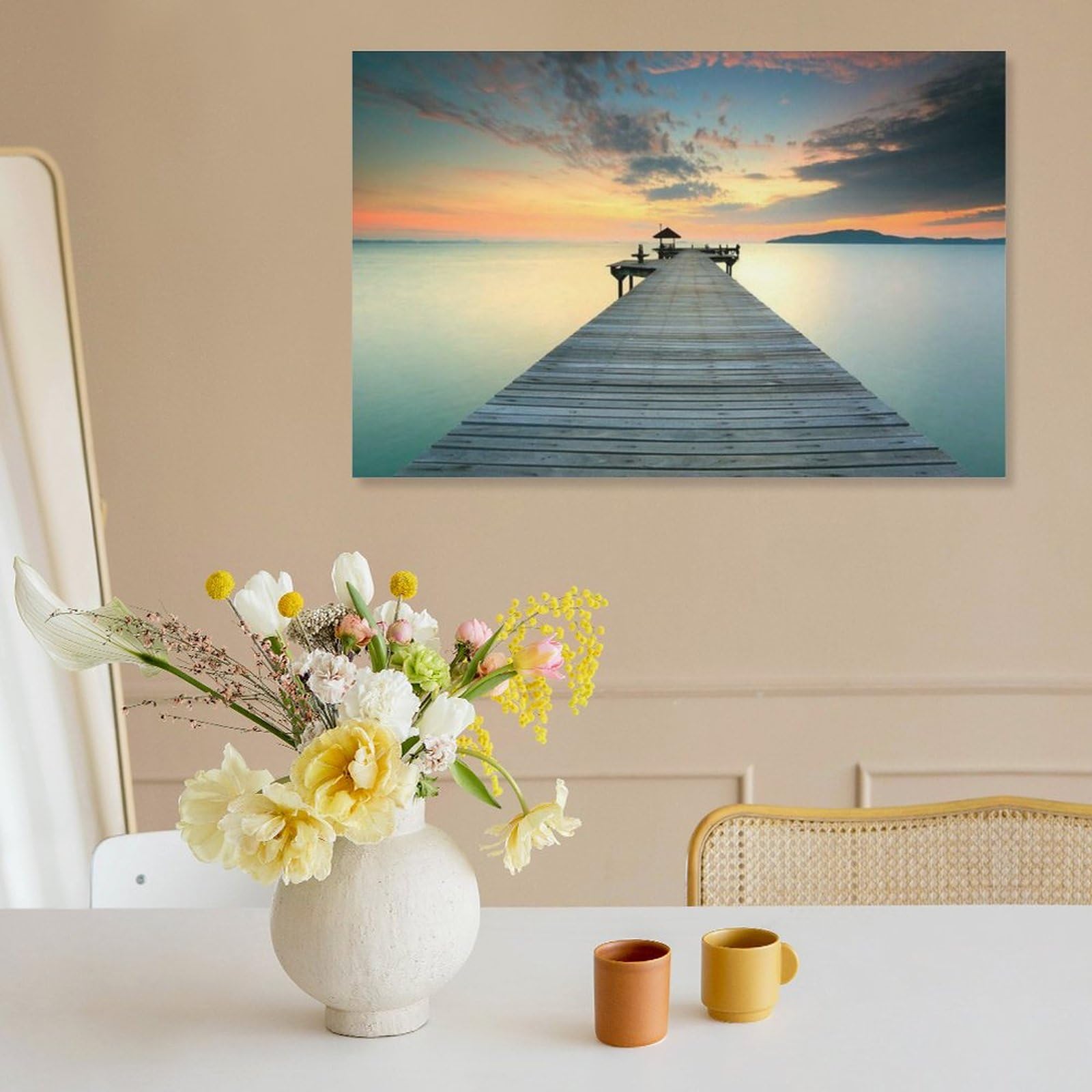 Amazon.co.jp: 絵画 夕暮れ時の水の中の木製の桟橋インテリア 絵画