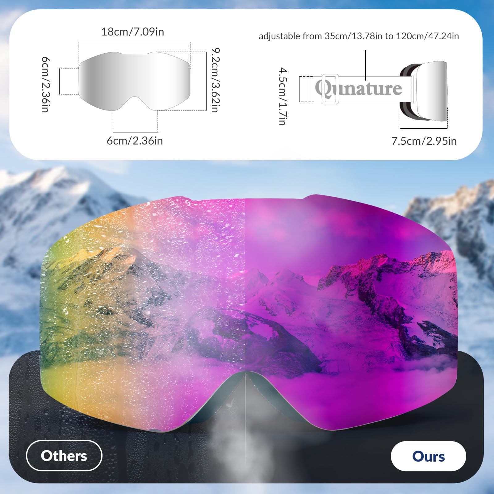 Gogle Narciarskie Gogle Śniegowe Ochrona UV Damskie/Męskie Przeciwmgielne Oddychające Kompatybilne z Kaskiem Gogle Snowboardowe dla Osób Noszących Okulary, Jazda na Nartach/Snowboardzie