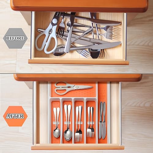 Miniatura 6 de CherHome Organizador de cubiertos con iconos de cubiertos, bandeja de cubiertos para cajón de cocina, cubiertos de plástico, organizador de cajones