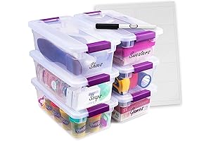 Sterilite 6 Quart Clear Stackable Plastic Storage Bins with Lids and Labels