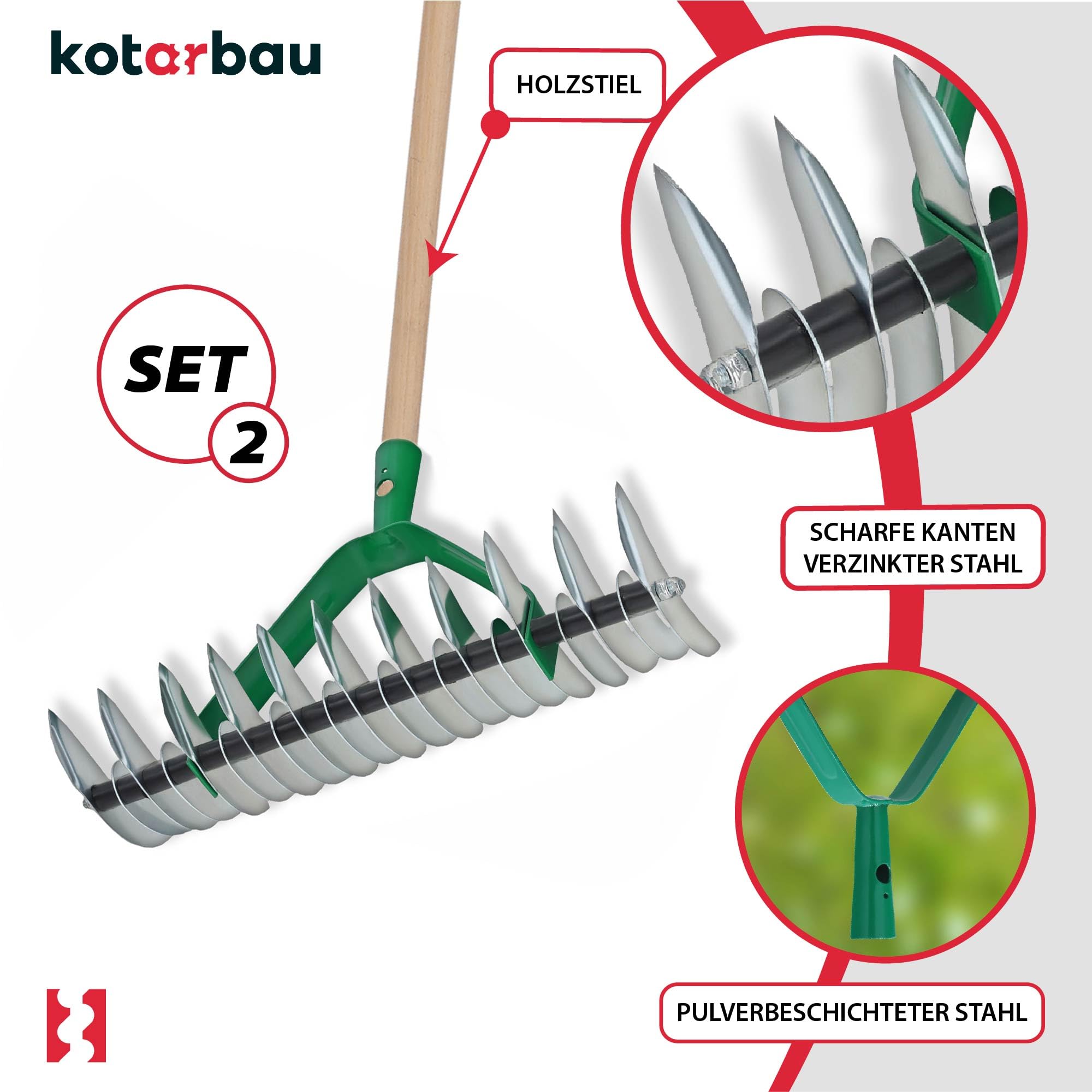 KOTARBAU® Outil de scarification double face utile pour améliorer la qualité de la pelouse dans votre jardin