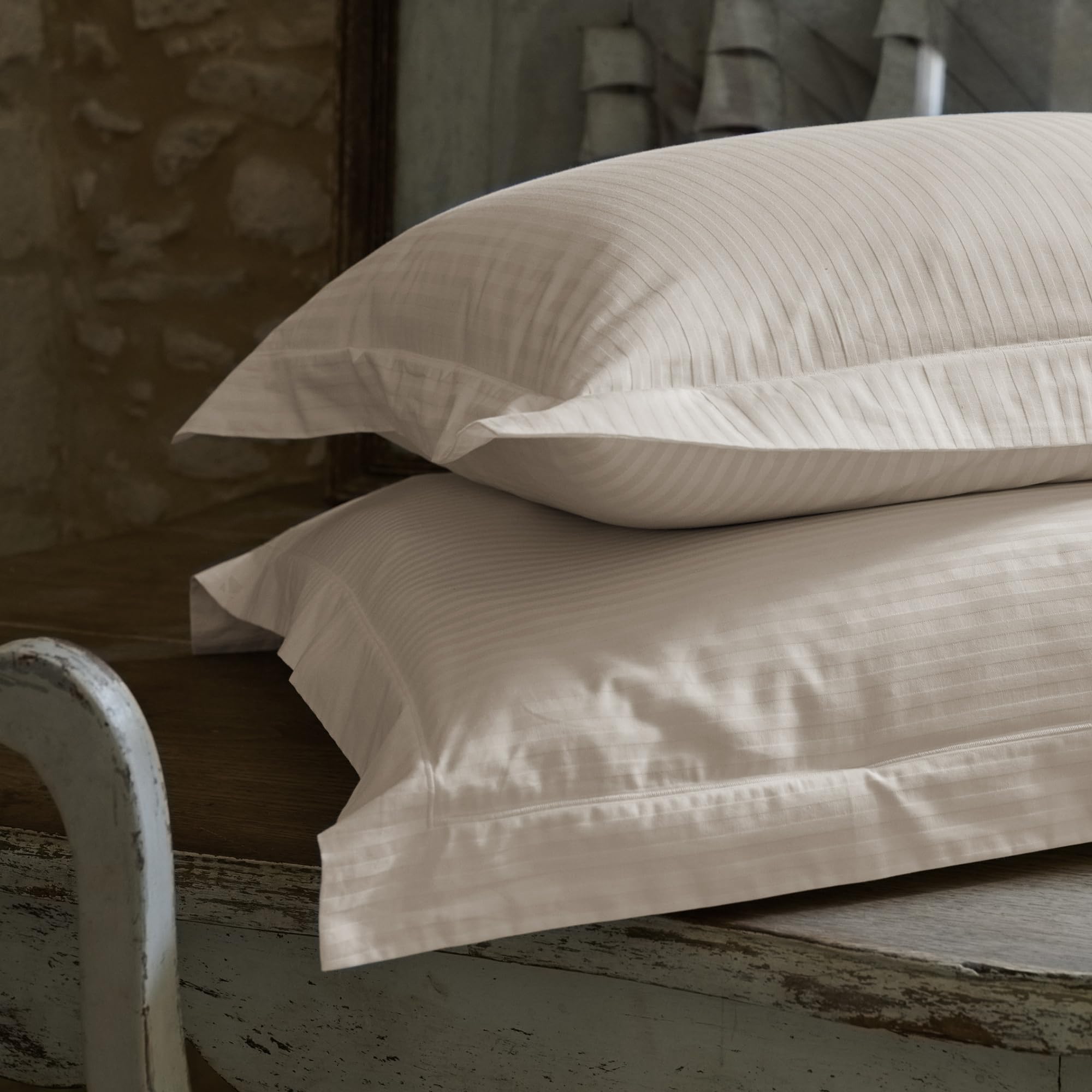 Satin de coton premium : parure de lit 240x220 cm Concerto beige lin à rayures chic