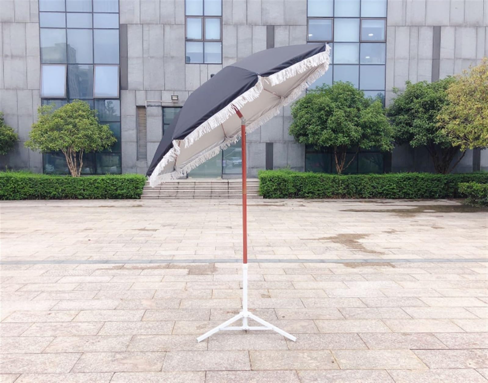 Parasole 6.5 Patio Parasol Fringe Outdoor Tassel Parasol Stalowy Słupek I Żebra Push Button Tilt Parasol Ogrodowy