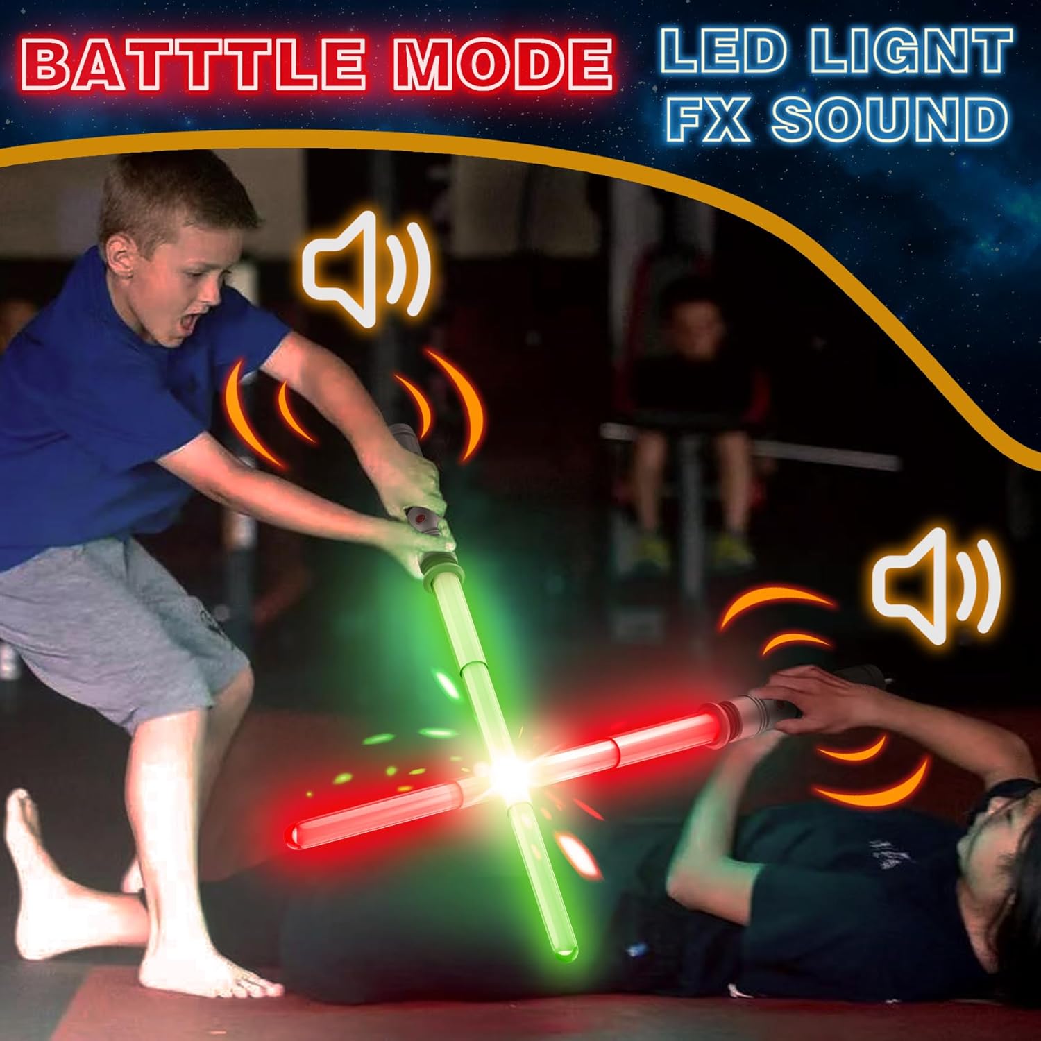4 Pack Light up Sword Saber with FX Sounds (Motion-Sensitive) and Retractable Handle, 4 Colors Changing Led Glowing in he Dark Dueling Sword for Kid Adult, Galaxy War Party, Halloween Cosplay