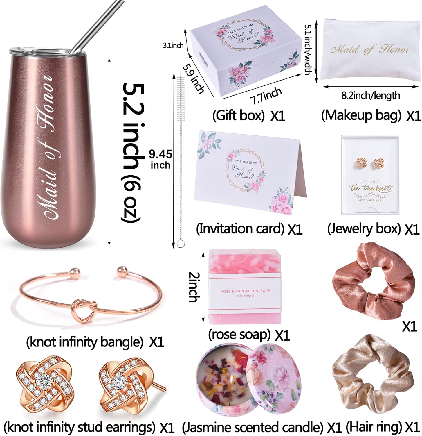 Maid Of Honor Gifts Box Maid of Honor Stemless Stainless Steel champagne glasses Maid of Honor Proposal Gift,Will You Be My Maid of Honor,Rose Gold Cup - Image 2