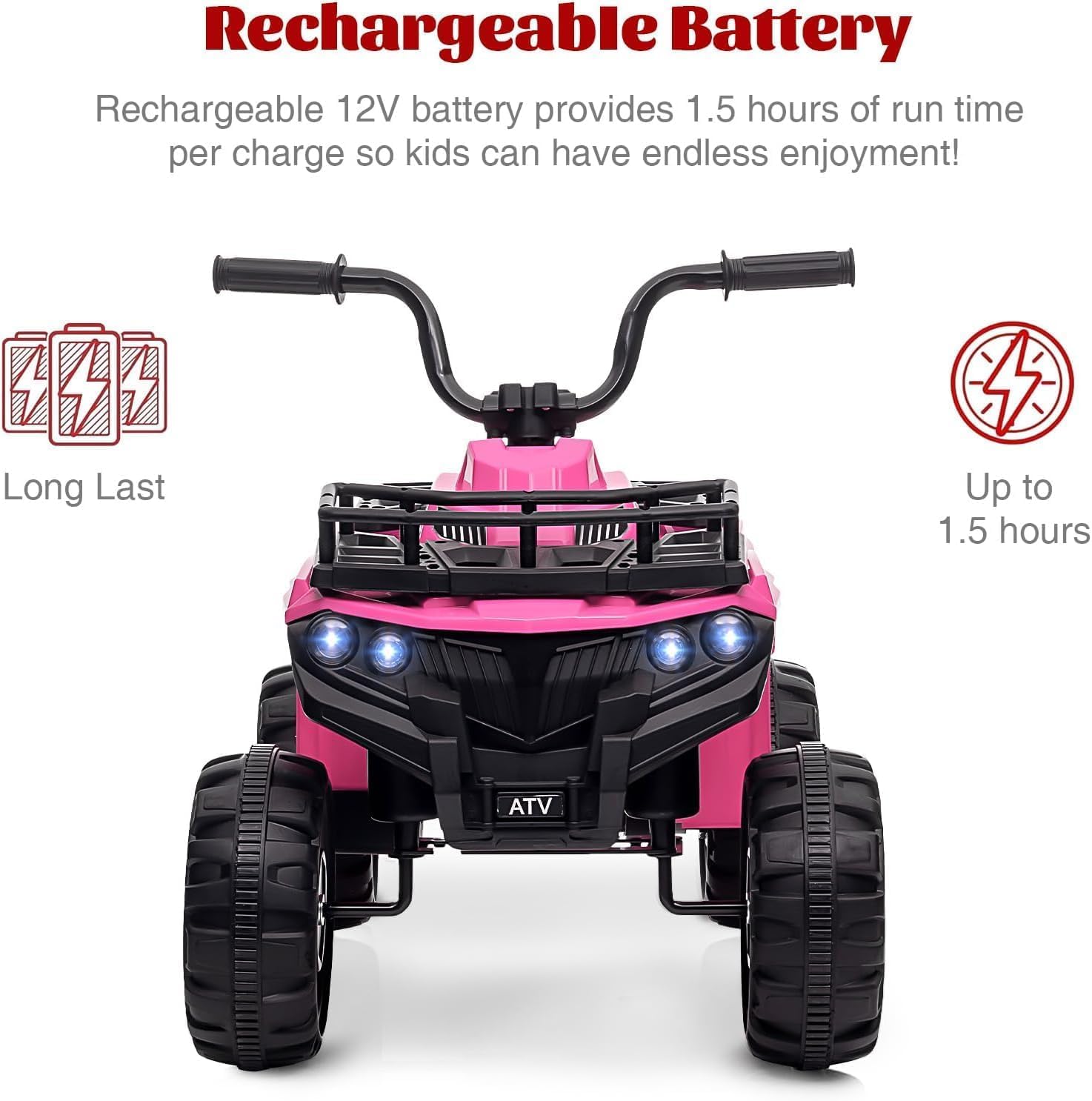 Elektryczny quad dla dzieci 12 V – 4-kołowy ATV z kołami zębatymi, światłami LED, kontrolą muzyki i prędkością – idealny dla dzieci w wieku 2-5 lat