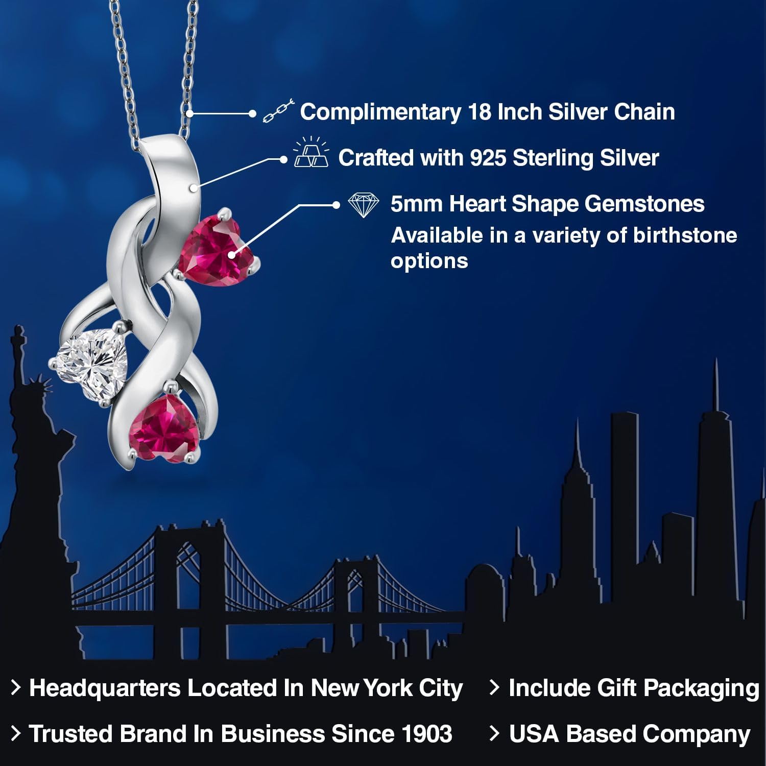 Gem Stone King 925 Sterling Silver Lab Grown Diamond and Red Created Ruby Pendant Necklace for Women | 1.64 Cttw | Gemstone April Birthstone | Heart Shape 5MM | With 18 Inch Chain - Image 2