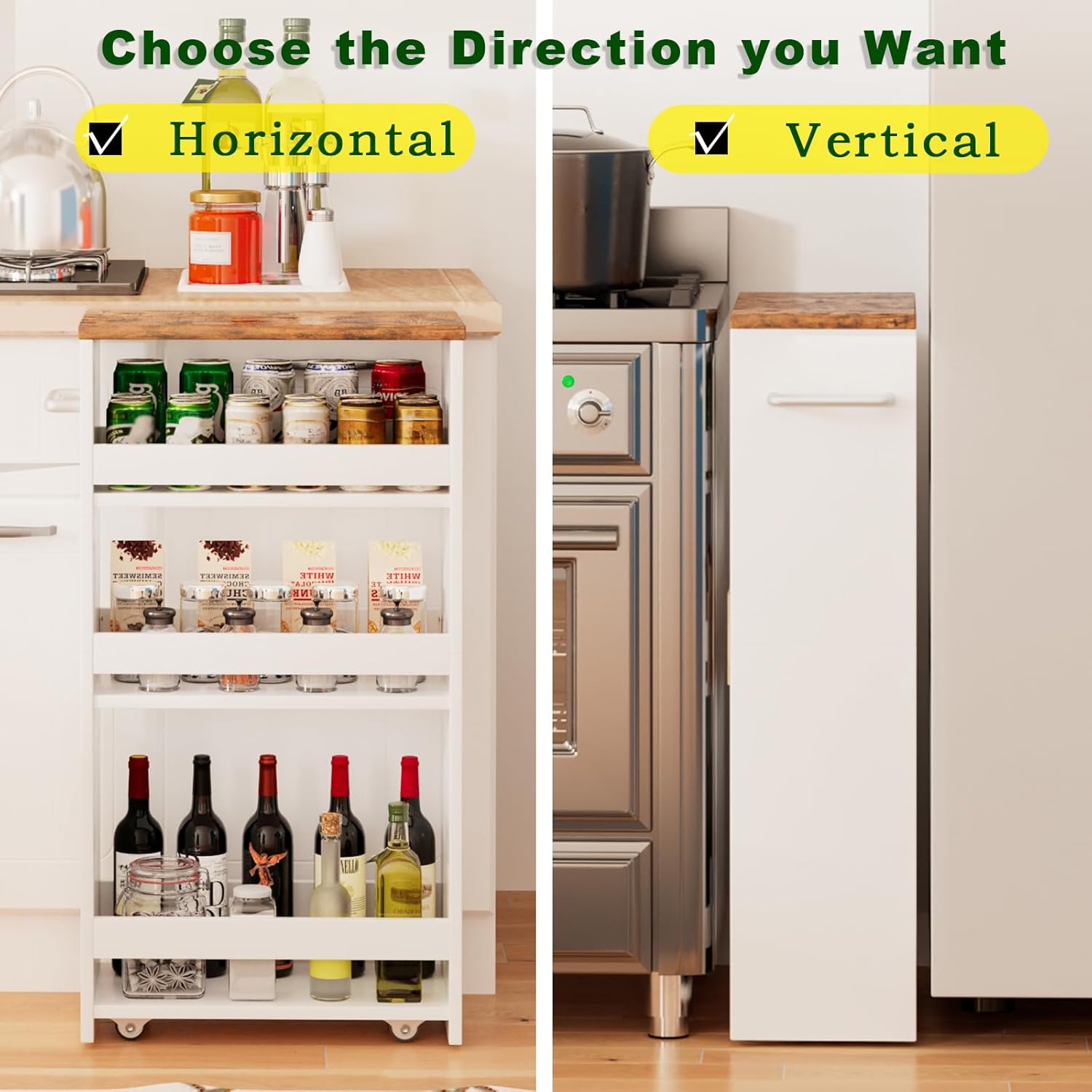 TEAMIX 4 Tier White Slim Storage Cart with Handle, 7.9''W Slide Out Storage Rolling Utility Cart Mobile Shelving Unit Organizer Trolley for Small Spaces Kitchen Laundry Narrow Places - Image 2