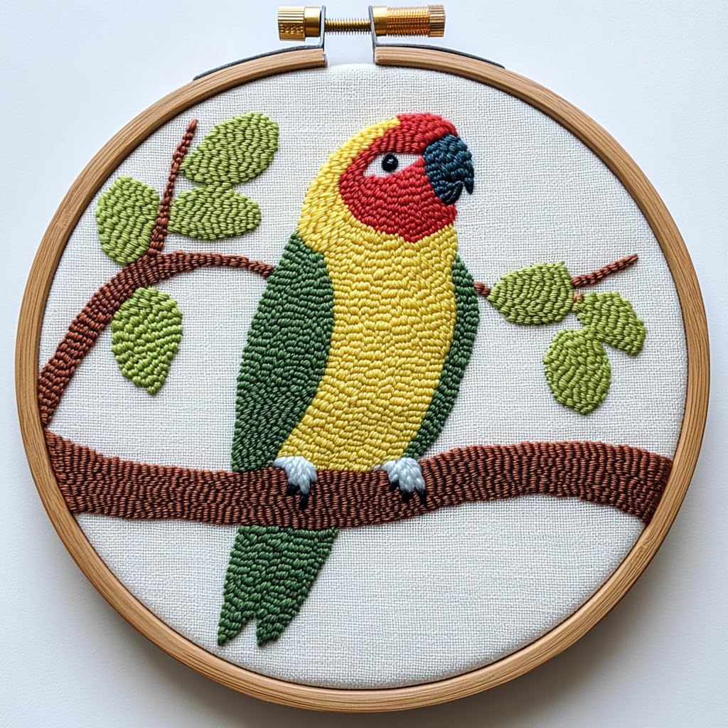 Punch Needle kit for Beginners, Colorful Parrot on Tree, Needle Punch Kits for Adults, Punch Stitching kit for Adults