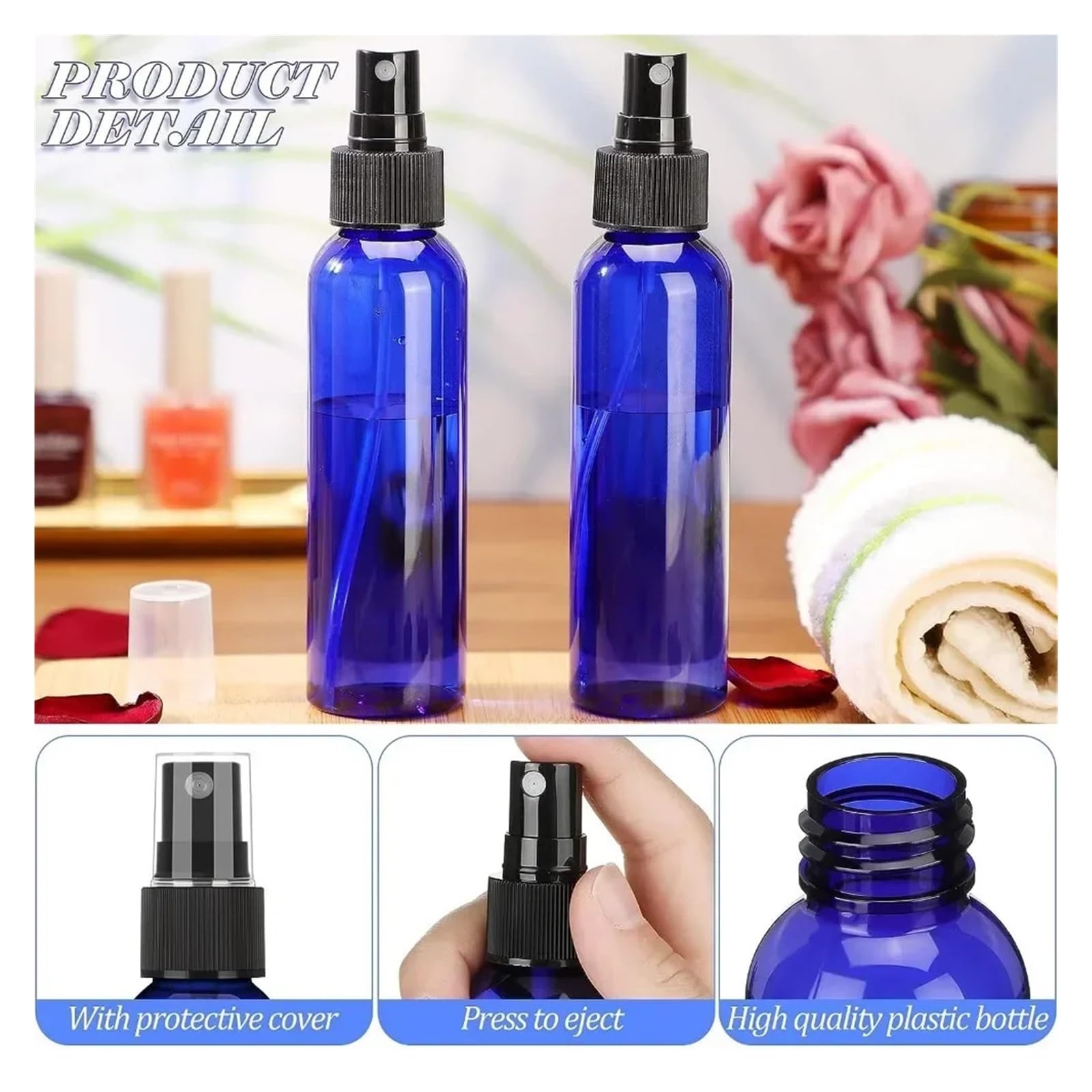 Botella Pulverizadora Vacía 50 botellas vacías de aerosol azul rellenables, contenedores plástico niebla fina for desinfectante alcohol